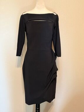 Chiara Boni La Petite Robe Womens IT48 US12 Black Boatneck Faux Wrap Dress Italy